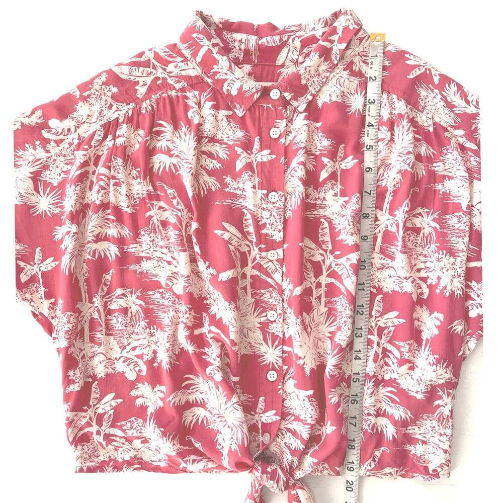 American Eagle Cropped Hawaiian Shirt Womens Size L Casual Coquette Tropical - Picture 9 of 14